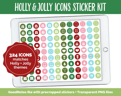 Holly & Jolly Icon Digital Planner Stickers | GoodNotes, iPad and Android | Icons, Life, Weather, Everyday