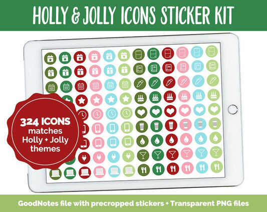 Holly & Jolly Icon Digital Planner Stickers | GoodNotes, iPad and Android | Icons, Life, Weather, Everyday