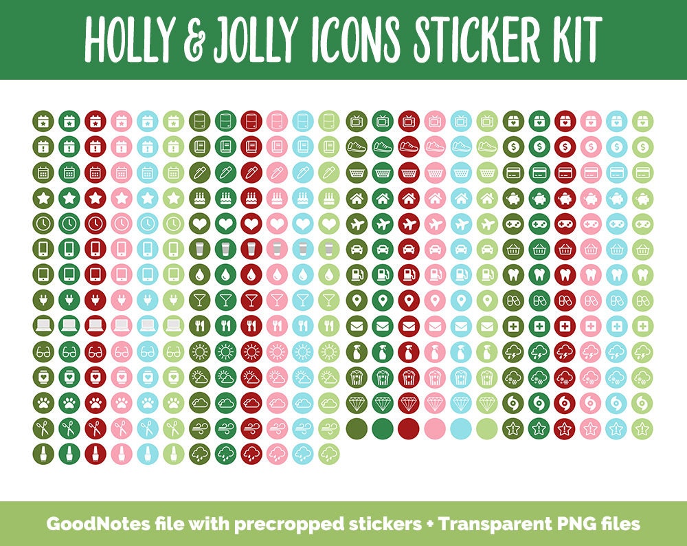 Holly & Jolly Icon Digital Planner Stickers | GoodNotes, iPad and Android | Icons, Life, Weather, Everyday