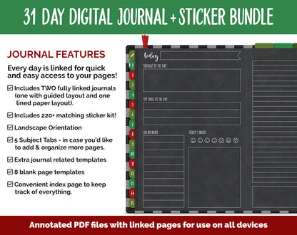 31 Day Digital Journal + Sticker Bundle | Holly Theme