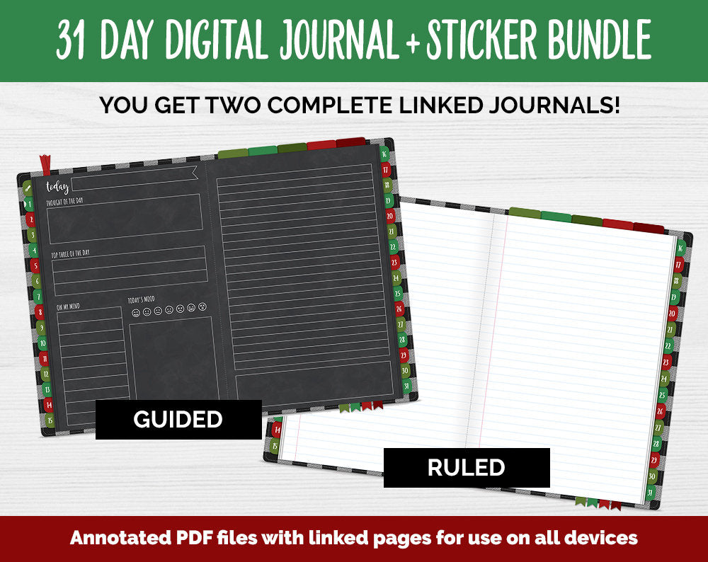 31 Day Digital Journal + Sticker Bundle | Holly Theme