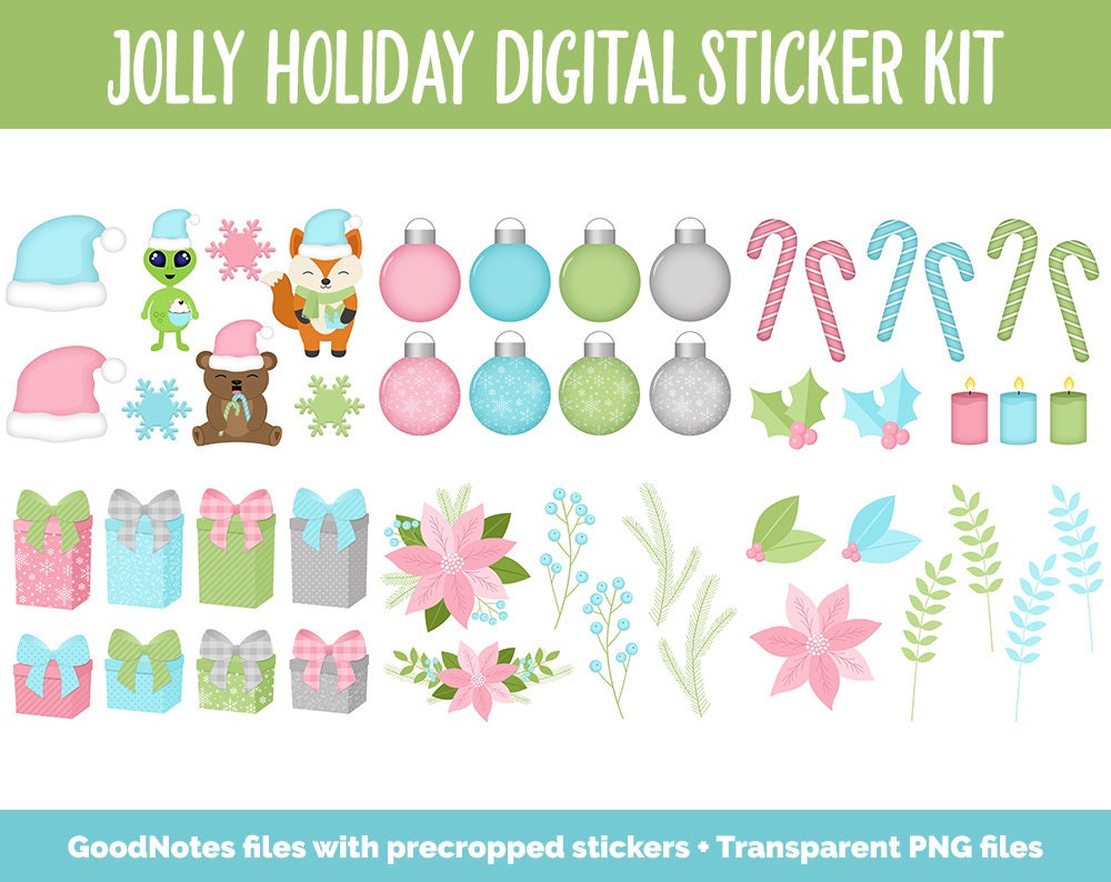 Jolly Holiday Digital Sticker Mega Bundle | GoodNotes & iPad | December, Christmas, Winter, Kawaii, Adulting, Moods, Tasks
