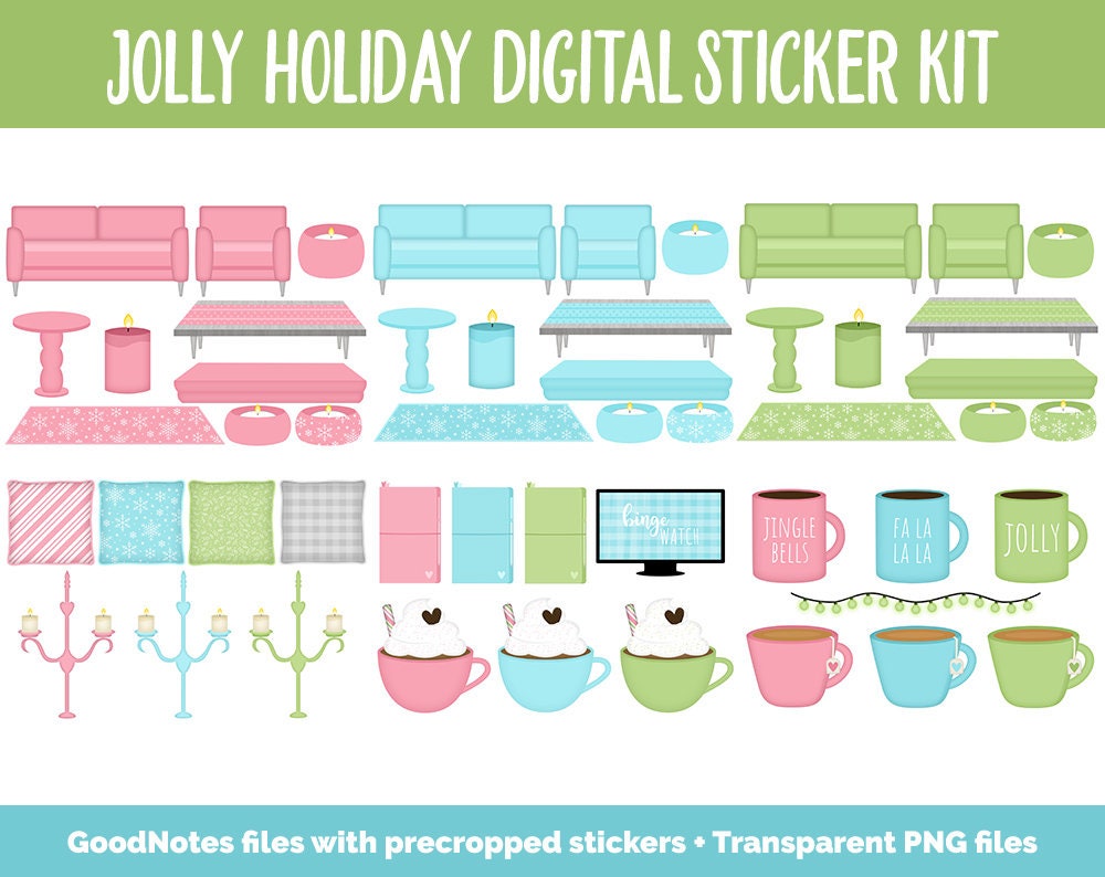 Jolly Holiday Digital Sticker Mega Bundle | GoodNotes & iPad | December, Christmas, Winter, Kawaii, Adulting, Moods, Tasks
