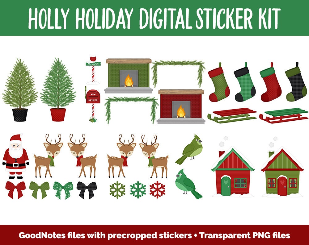 Holly Holiday Digital Sticker Mega Bundle | GoodNotes & iPad | December, Christmas, Winter, Kawaii, Adulting, Moods, Tasks