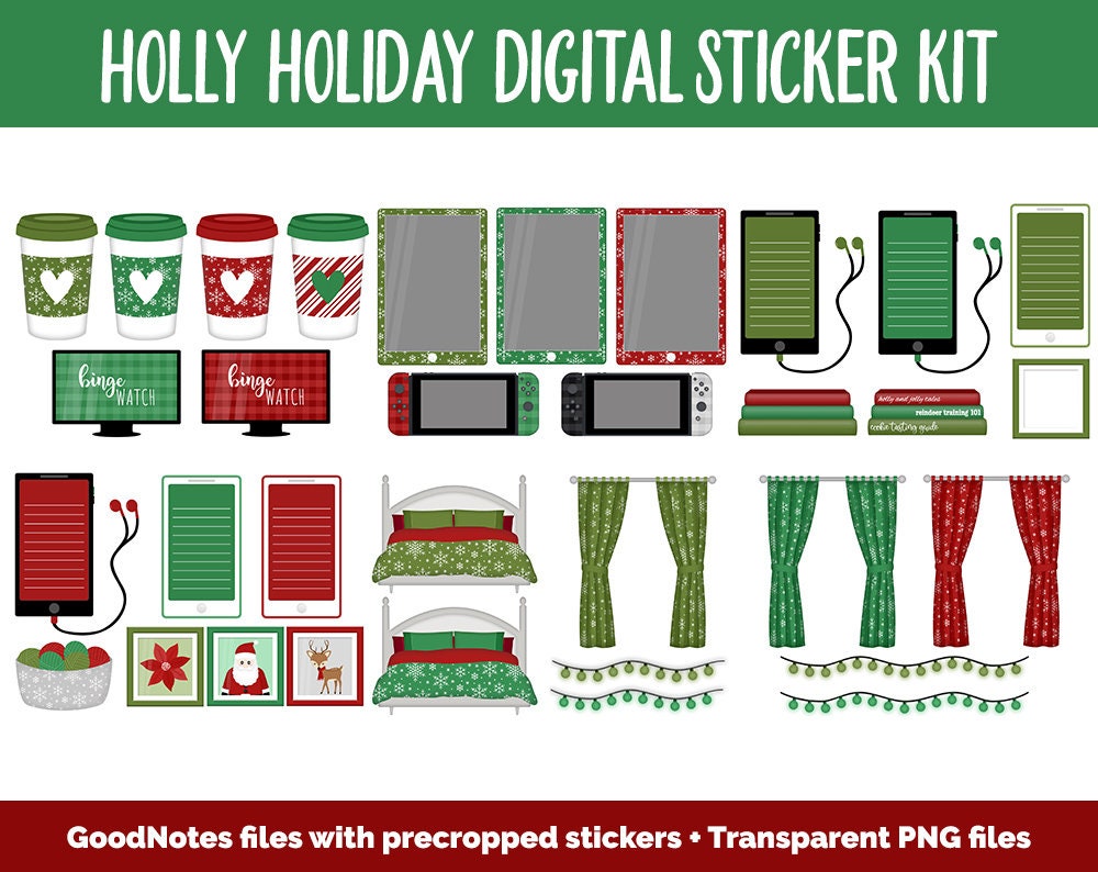 Holly Holiday Digital Sticker Mega Bundle | GoodNotes & iPad | December, Christmas, Winter, Kawaii, Adulting, Moods, Tasks