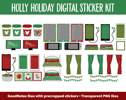 Holly Holiday Digital Sticker Mega Bundle | GoodNotes & iPad | December, Christmas, Winter, Kawaii, Adulting, Moods, Tasks