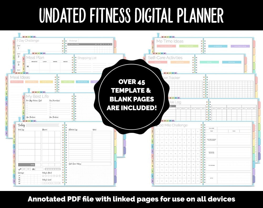 Undated Digital Fitness Planner | Fantasy | Goodnotes & iPad | Workout, Diet, Weight Loss, Self-Care and Health