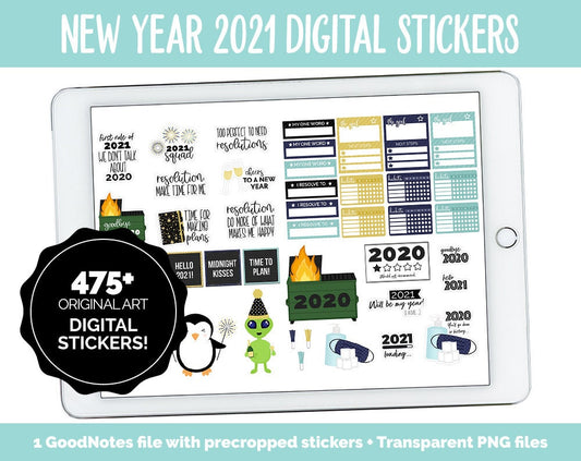 New Year 2021 Digital Planner Stickers | GoodNotes, iPad and Android