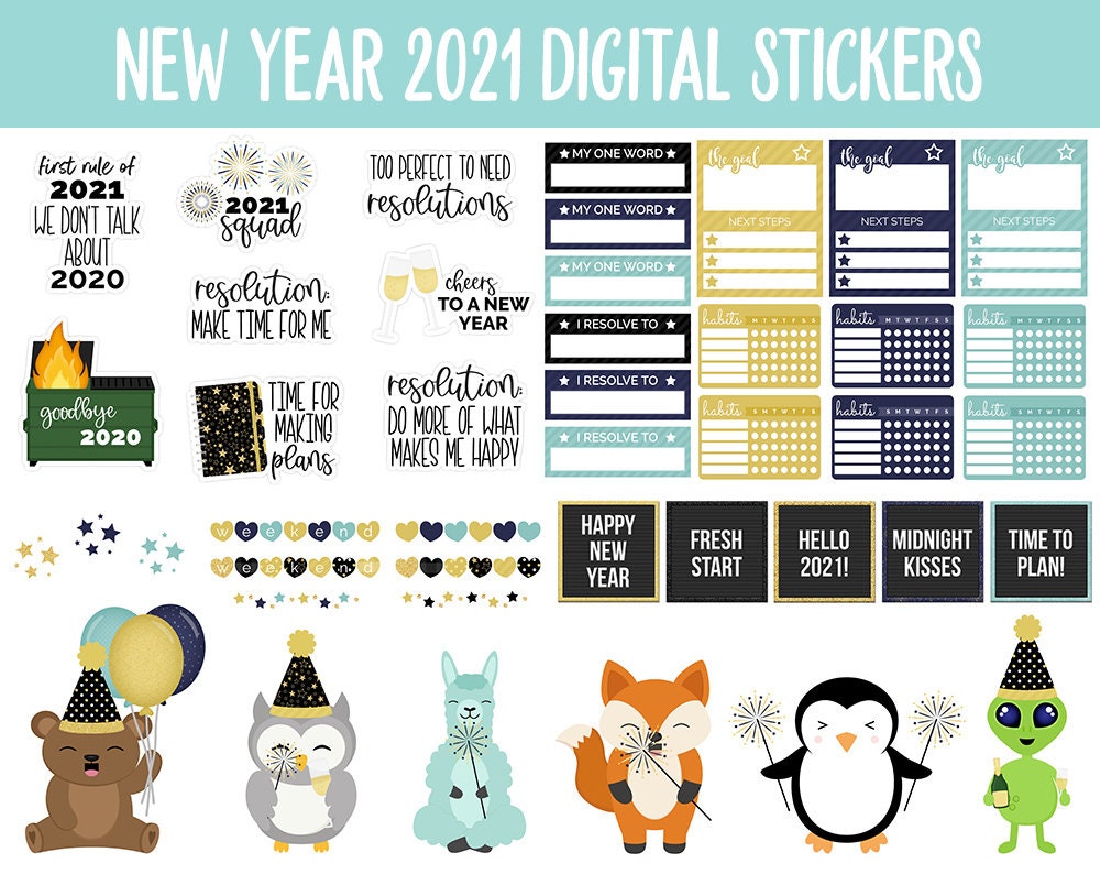 New Year 2021 Digital Planner Stickers | GoodNotes, iPad and Android