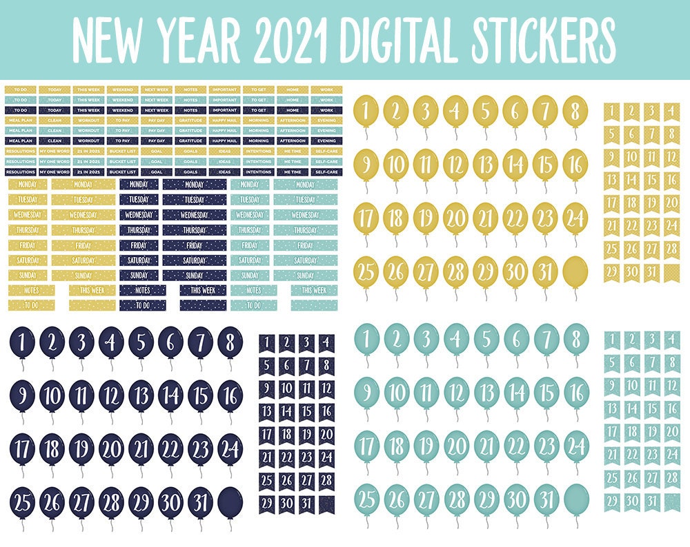 New Year 2021 Digital Planner Stickers | GoodNotes, iPad and Android