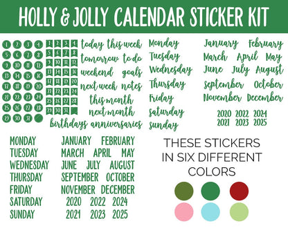 Holly & Jolly Calendar Essentials Digital Planner Stickers | GoodNotes, iPad and Android | Dates, Days of the Week, Months