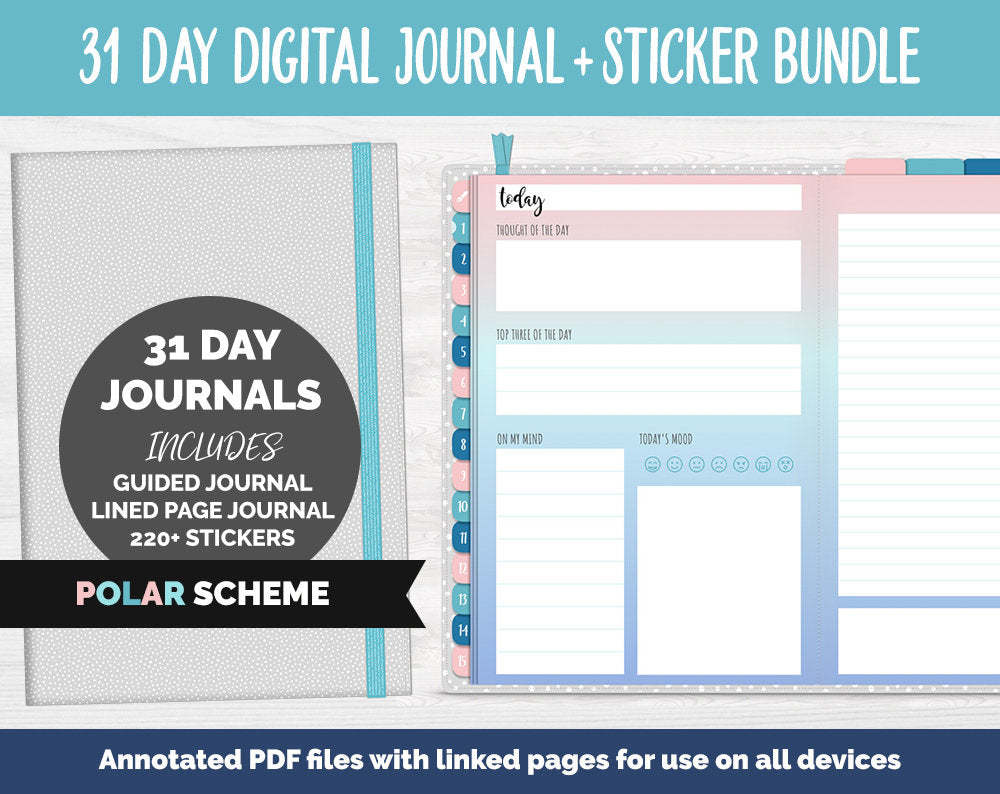 31 Day Digital Journal + Sticker Bundle | Polar Theme