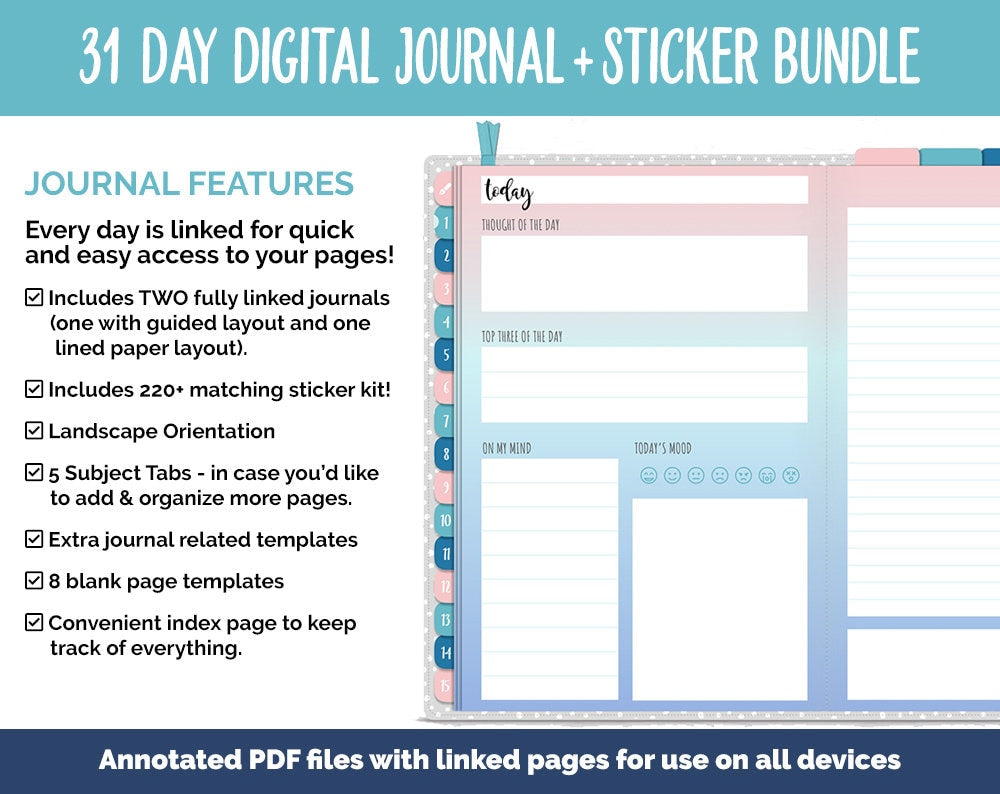 31 Day Digital Journal + Sticker Bundle | Polar Theme