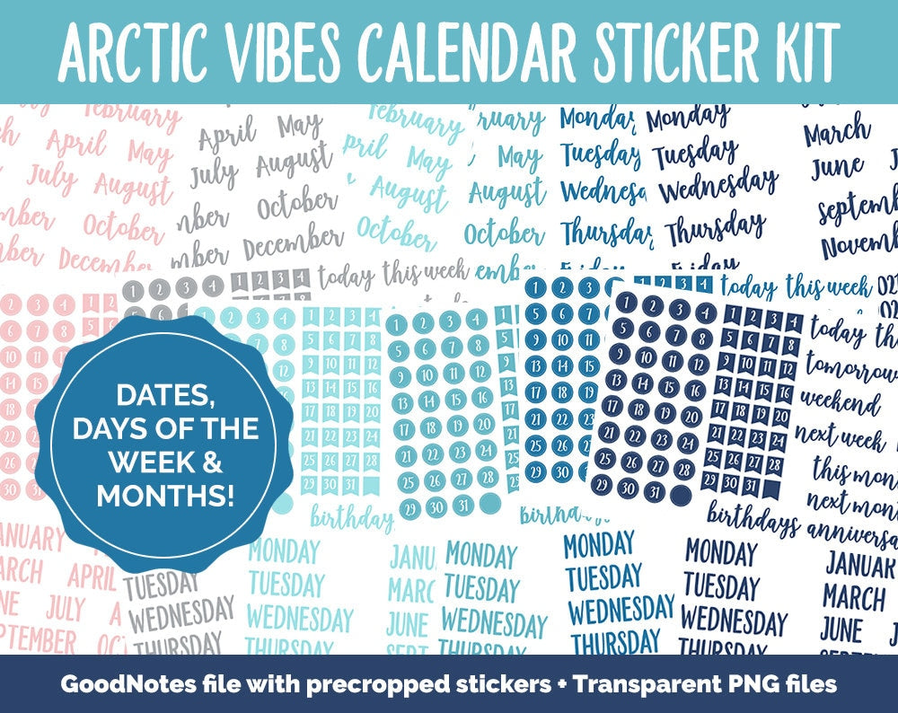 Arctic Vibes Calendar Essentials Digital Planner Stickers | Polar Theme