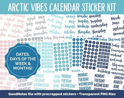 Arctic Vibes Calendar Essentials Digital Planner Stickers | Polar Theme
