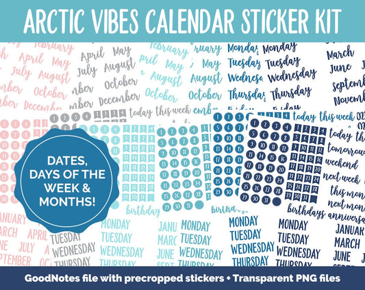 Arctic Vibes Calendar Essentials Digital Planner Stickers | Polar Theme