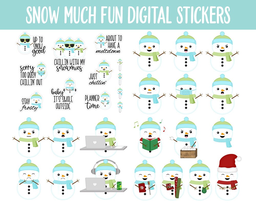 Snow Much Fun Digital Planner Stickers | GoodNotes, iPad and Android | Snowmen, Christmas, Winter, Adulting