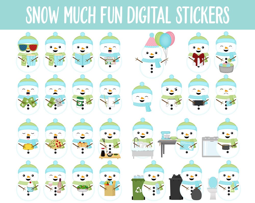 Snow Much Fun Digital Planner Stickers | GoodNotes, iPad and Android | Snowmen, Christmas, Winter, Adulting