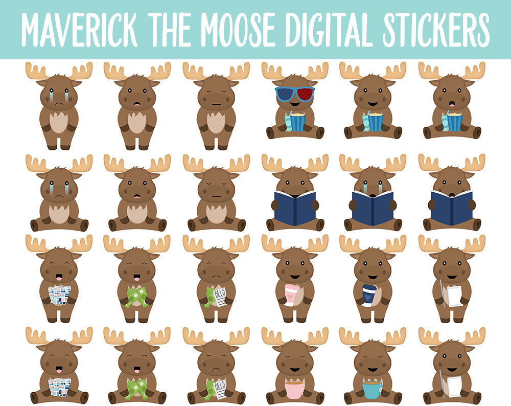 Maverick the Moose Digital Planner Stickers | GoodNotes, iPad and Android | Animals, Arctic, Winter, Adulting