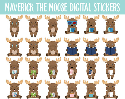 Maverick the Moose Digital Planner Stickers | GoodNotes, iPad and Android | Animals, Arctic, Winter, Adulting
