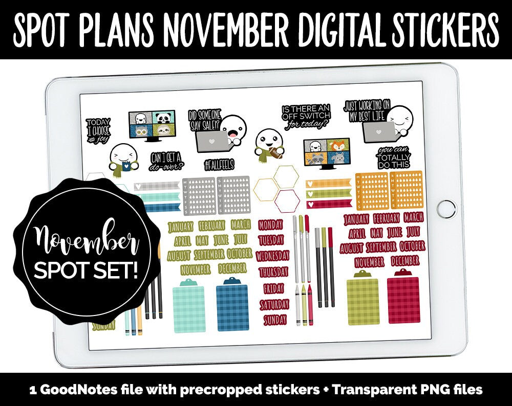Spot Plans November Digital Stickers | GoodNotes, iPad and Android | Thanksgiving, Fall, Autumn, Pumpkins, Adulting, Planning