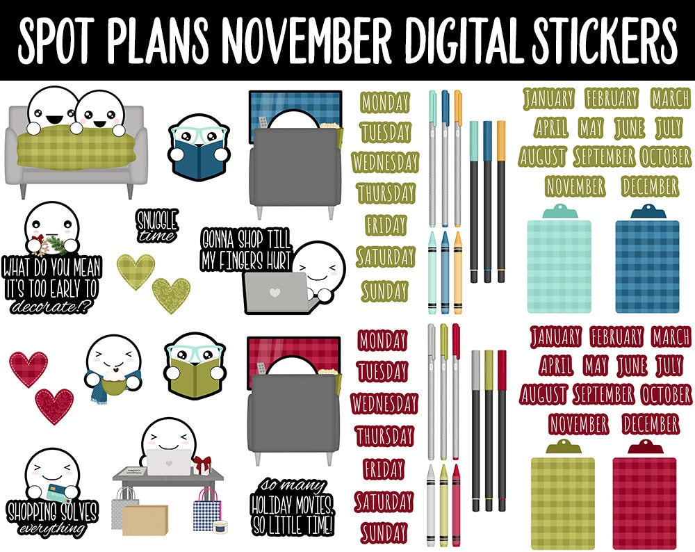 Spot Plans November Digital Stickers | GoodNotes, iPad and Android | Thanksgiving, Fall, Autumn, Pumpkins, Adulting, Planning