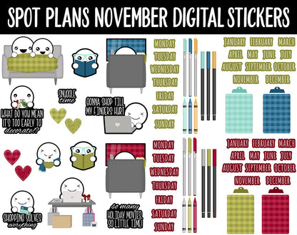 Spot Plans November Digital Stickers | GoodNotes, iPad and Android | Thanksgiving, Fall, Autumn, Pumpkins, Adulting, Planning