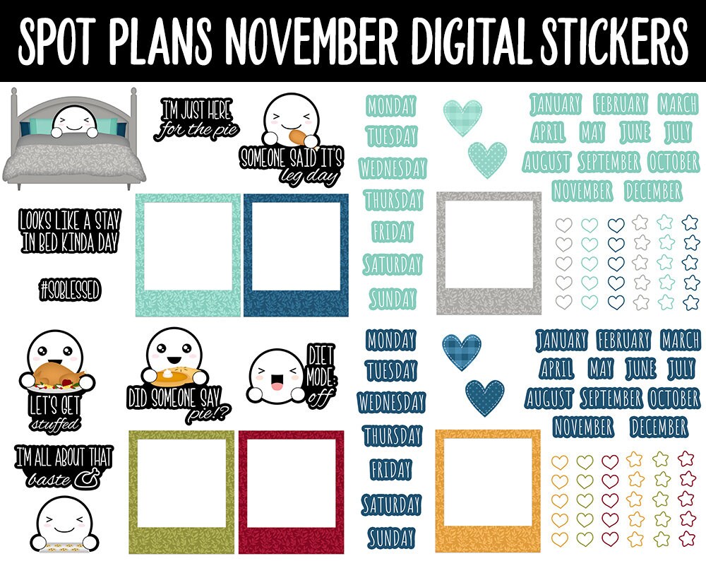 Spot Plans November Digital Stickers | GoodNotes, iPad and Android | Thanksgiving, Fall, Autumn, Pumpkins, Adulting, Planning