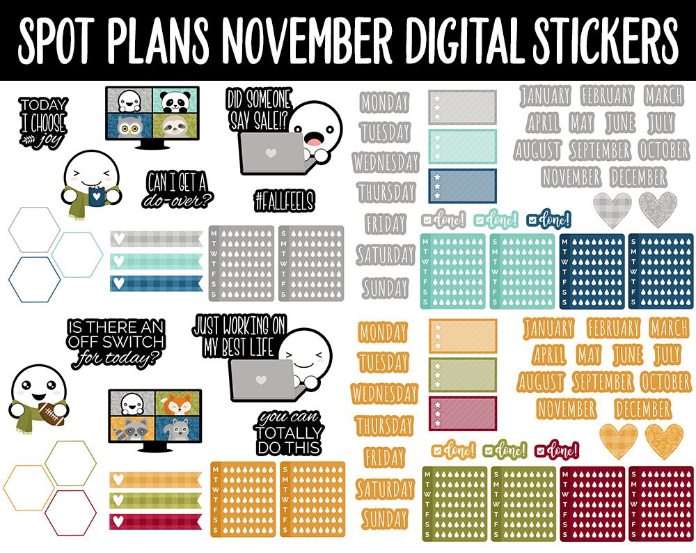 Spot Plans November Digital Stickers | GoodNotes, iPad and Android | Thanksgiving, Fall, Autumn, Pumpkins, Adulting, Planning