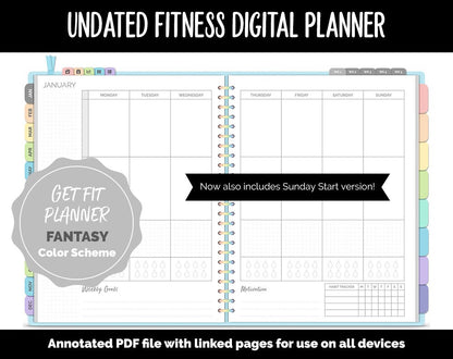 Undated Digital Fitness Planner | Fantasy | Goodnotes & iPad | Workout, Diet, Weight Loss, Self-Care and Health