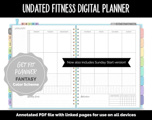 Undated Digital Fitness Planner | Fantasy | Goodnotes & iPad | Workout, Diet, Weight Loss, Self-Care and Health