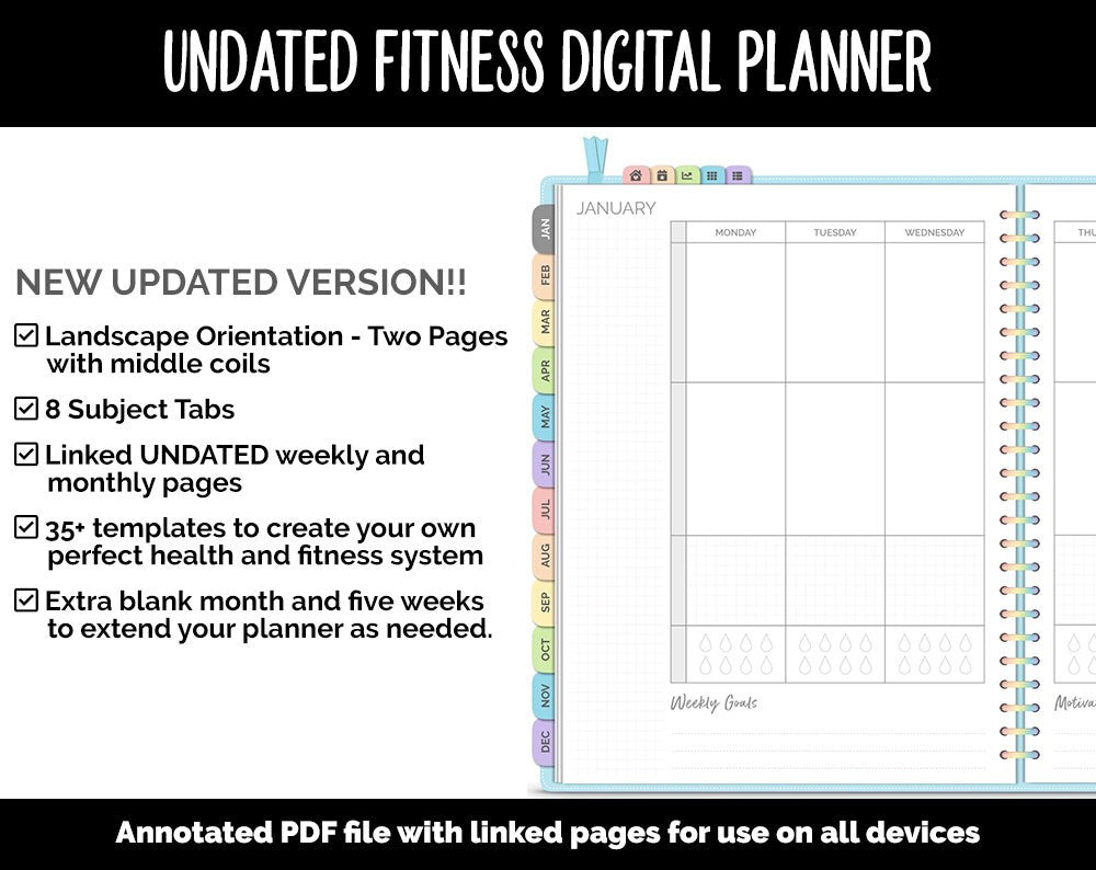 Undated Digital Fitness Planner | Fantasy | Goodnotes & iPad | Workout, Diet, Weight Loss, Self-Care and Health