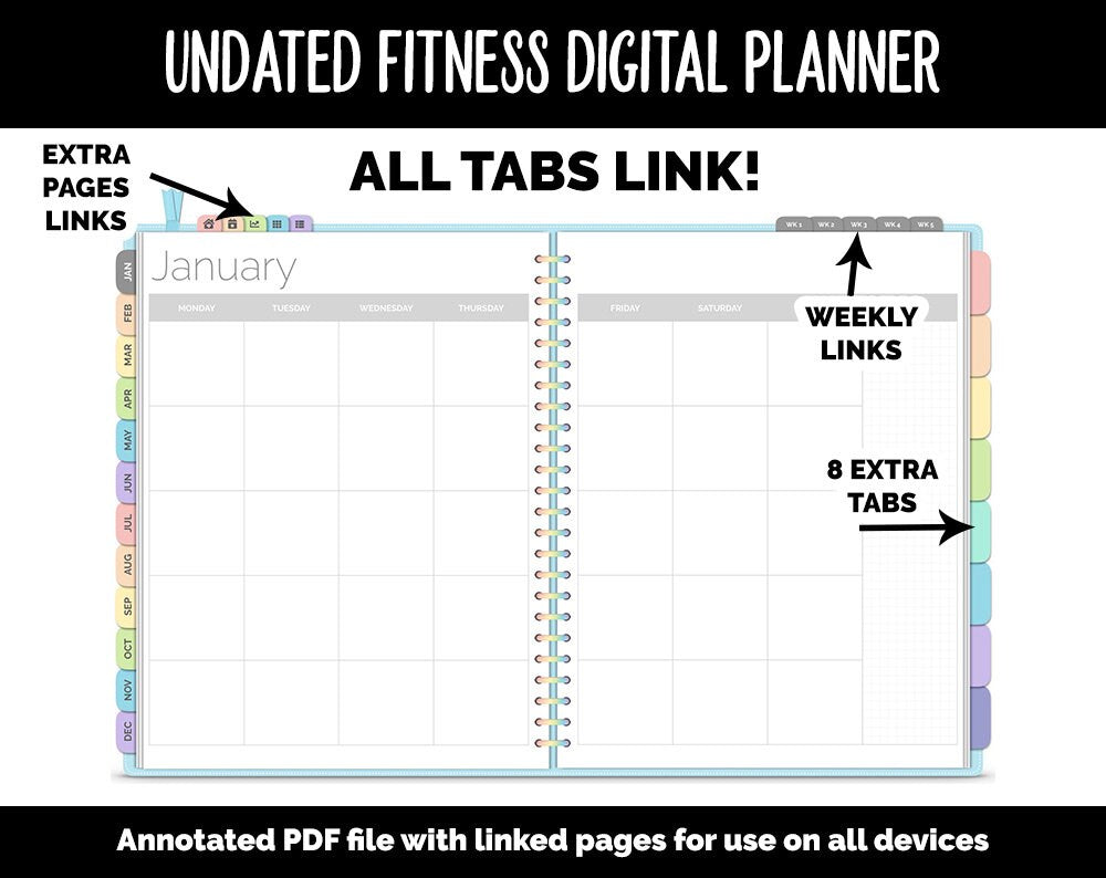 Undated Digital Fitness Planner | Fantasy | Goodnotes & iPad | Workout, Diet, Weight Loss, Self-Care and Health