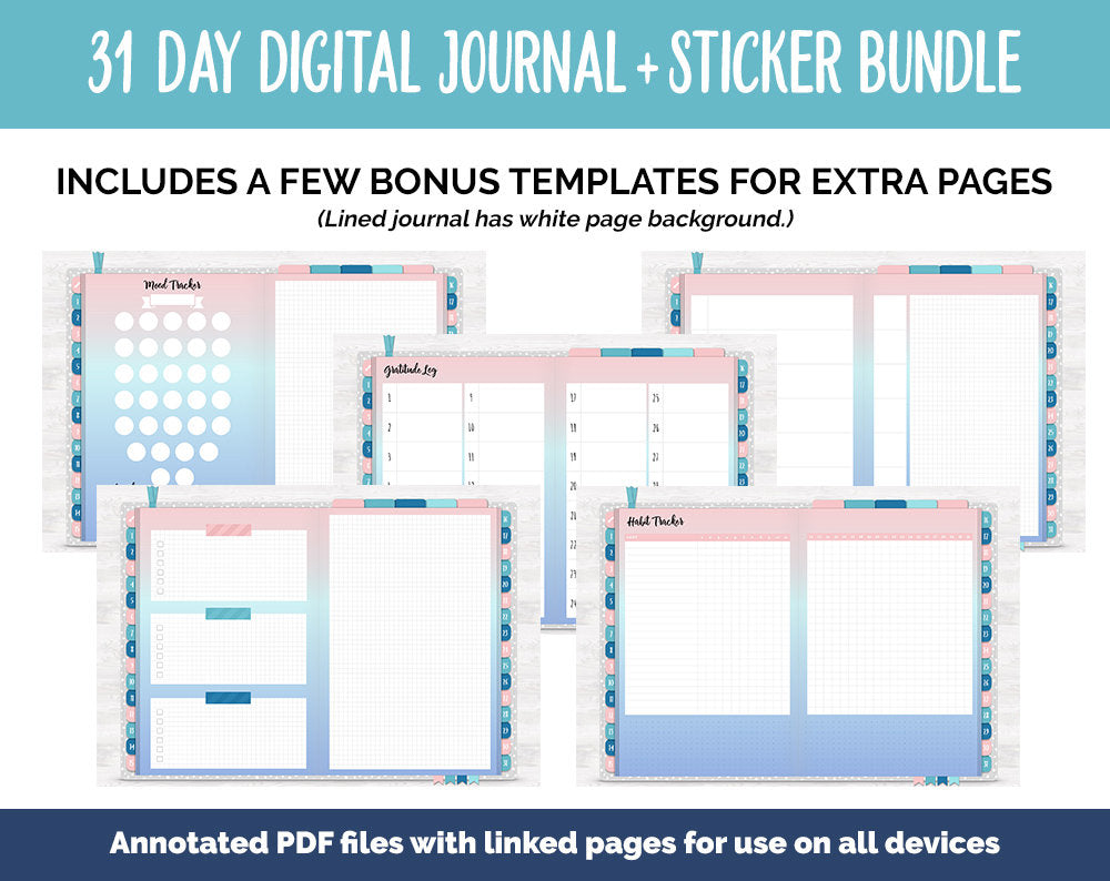 31 Day Digital Journal + Sticker Bundle | Polar Theme
