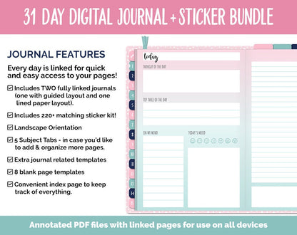 31 Day Digital Journal + Sticker Bundle | Harmony Theme