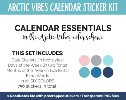 Arctic Vibes Calendar Essentials Digital Planner Stickers | Polar Theme