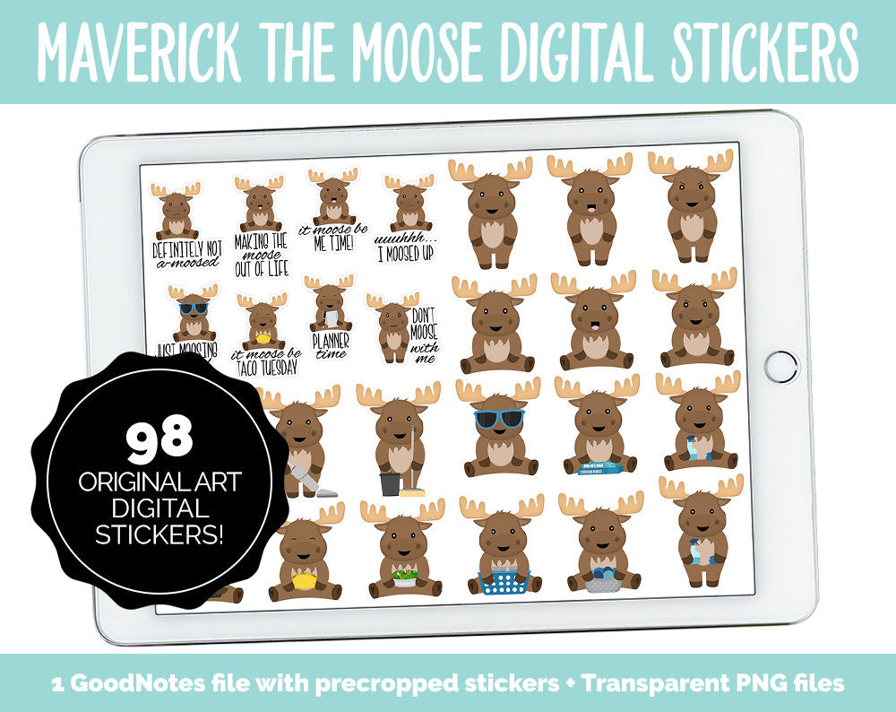Maverick the Moose Digital Planner Stickers | GoodNotes, iPad and Android | Animals, Arctic, Winter, Adulting