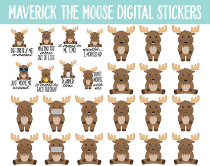 Maverick the Moose Digital Planner Stickers | GoodNotes, iPad and Android | Animals, Arctic, Winter, Adulting