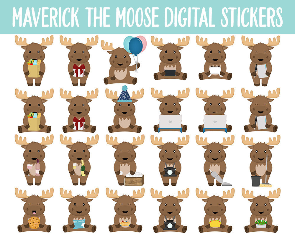Maverick the Moose Digital Planner Stickers | GoodNotes, iPad and Android | Animals, Arctic, Winter, Adulting