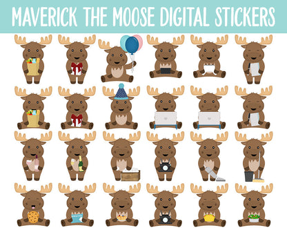 Maverick the Moose Digital Planner Stickers | GoodNotes, iPad and Android | Animals, Arctic, Winter, Adulting