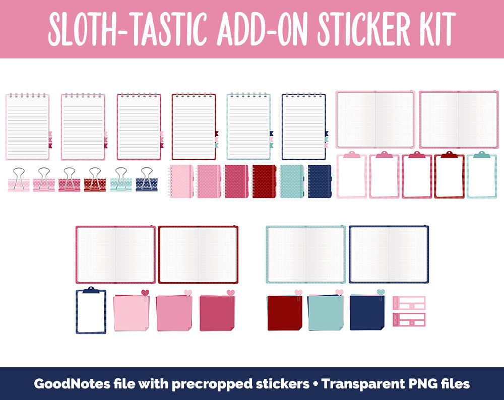 Sloth-tastic Add-On Digital Stickers | GoodNotes & iPad | Valentine, Trackers, Budget, Fitness, Health, Habits