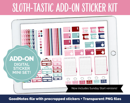 Sloth-tastic Add-On Digital Stickers | GoodNotes & iPad | Valentine, Trackers, Budget, Fitness, Health, Habits