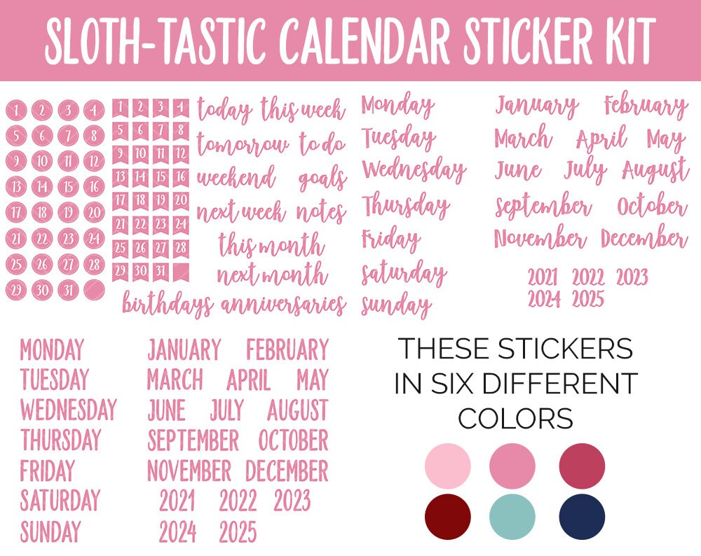 Sloth-tastic Calendar Essentials Digital Planner Stickers | GoodNotes, iPad and Android | Dates, Days of the Week, Months