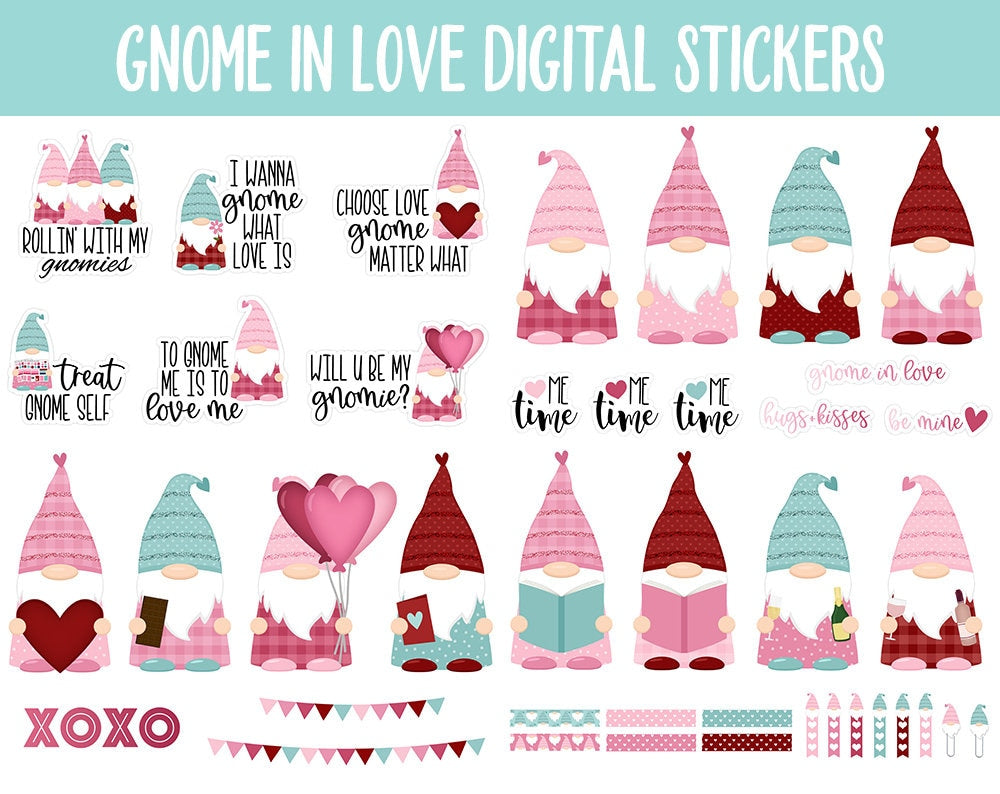 Gnome in Love Digital Planner Stickers | GoodNotes, iPad and Android | Valentine's Day, Tasks, Adulting