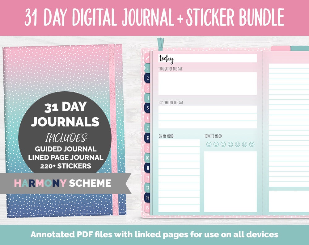 31 Day Digital Journal + Sticker Bundle | Harmony Theme