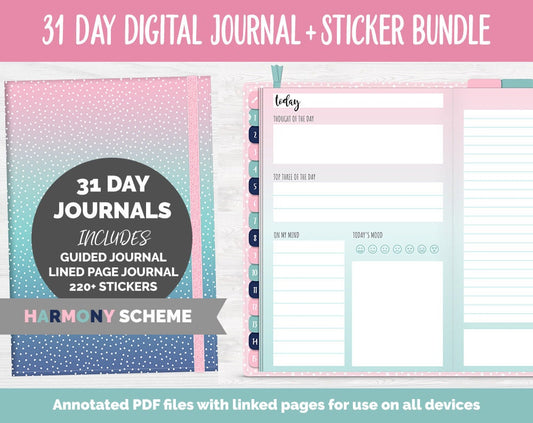 31 Day Digital Journal + Sticker Bundle | Harmony Theme