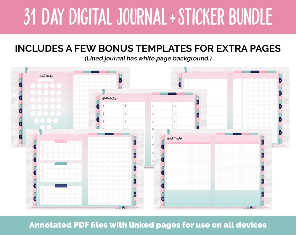 31 Day Digital Journal + Sticker Bundle | Harmony Theme