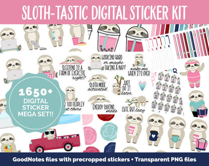 Sloth-tastic Digital Sticker Mega Bundle | GoodNotes & iPad | Sloths, February, Valentine, Kawaii, Adulting, Moods, Tasks