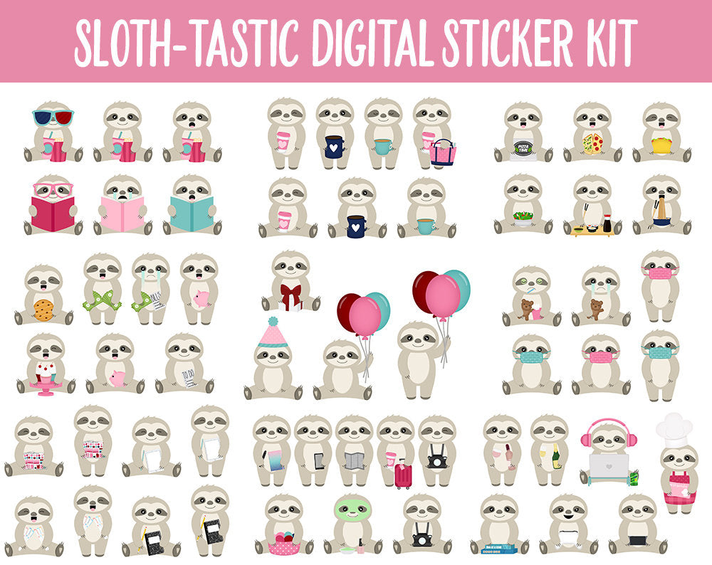 Sloth-tastic Digital Sticker Mega Bundle | GoodNotes & iPad | Sloths, February, Valentine, Kawaii, Adulting, Moods, Tasks