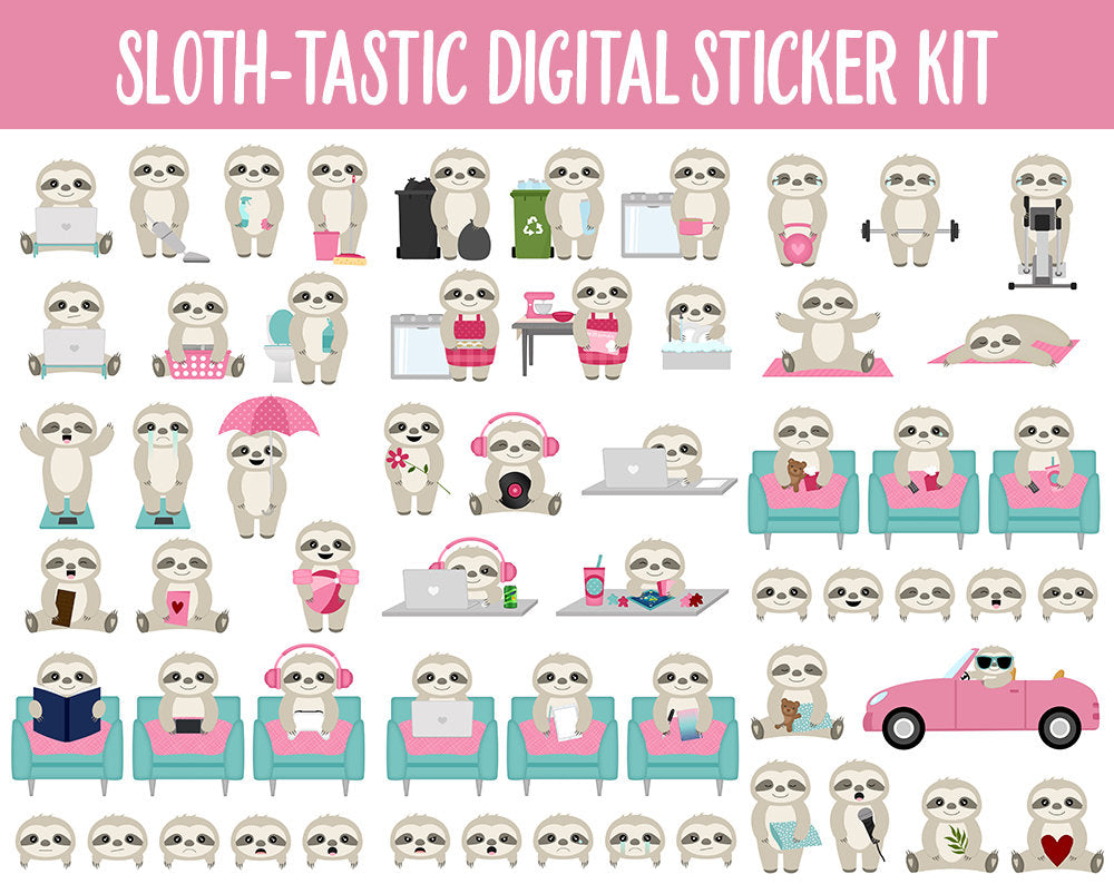 Sloth-tastic Digital Sticker Mega Bundle | GoodNotes & iPad | Sloths, February, Valentine, Kawaii, Adulting, Moods, Tasks